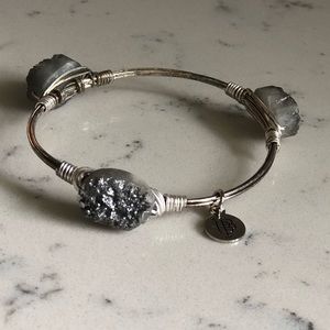 Silver Druzy Bourbon and Bowties Bangle Bracelet